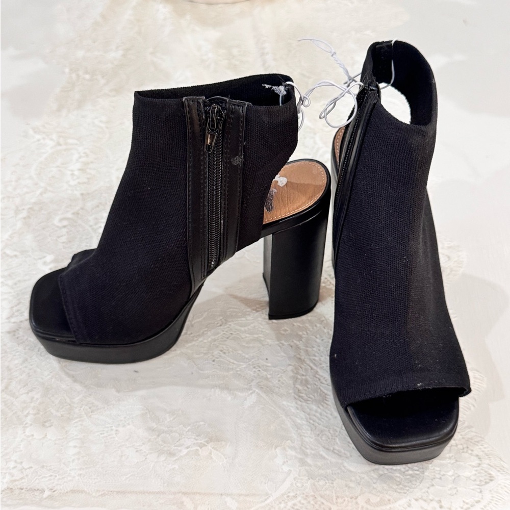 Black Peep-Toe Ankle Boots - Picture 2 of 5